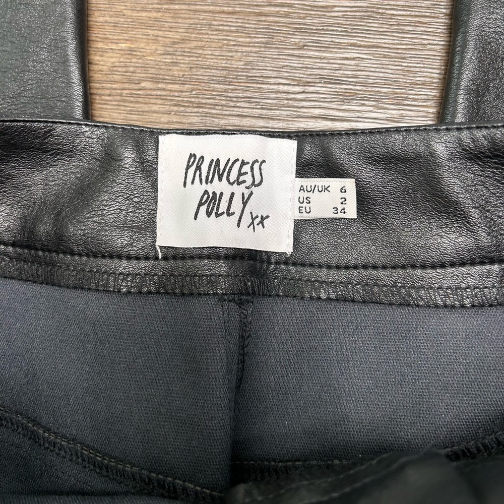 Princess Polly Black Faux Leather Pants High Waisted Straight Leg Raw Hem size 2 - Picture 6 of 12